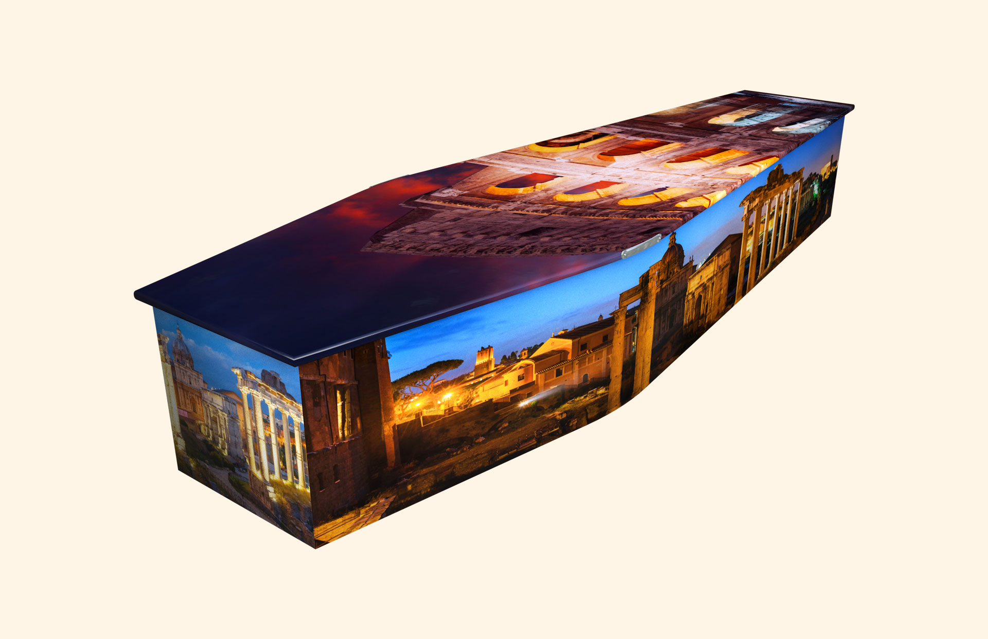 Roman Forum & Colosseum design on a traditional coffin